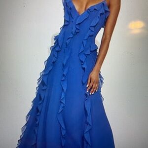 Elegant Blue Ruffled Women's Dress